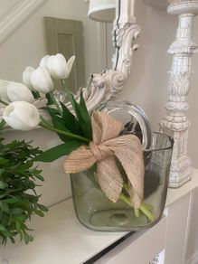 ShabbyChic Heavy Glass Bag Vase with Flowers