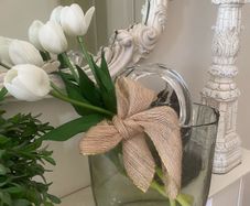 ShabbyChic Heavy Glass Bag Vase with Flowers