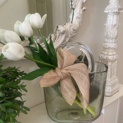 ShabbyChic Heavy Glass Bag Vase with Flowers