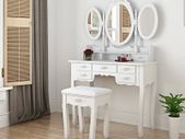 BRAND NEW 7 Drawers Retro Carved Dressing Table With Stool,Tri-Fold,Adjustable Makeup Mirrors,Europe Style Bedroom Furniture