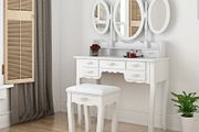 BRAND NEW 7 Drawers Retro Carved Dressing Table With Stool,Tri-Fold,Adjustable Makeup Mirrors,Europe Style Bedroom Furniture