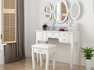 main image for ad BRAND NEW 7 Drawers Retro Carved Dressing Table With Stool,Tri-Fold,Adjustable Makeup Mirrors,Europe Style Bedroom Furniture