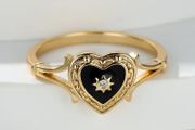 Heart Black Enamel Gold Tone Ring