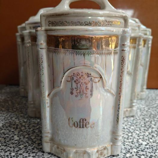 Vintage set of 6 Vintage German pre-war Lustreware kitchen storage jars