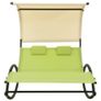 Double Sun Lounger with Canopy Textilene Green and Cream Image 7