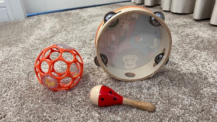Set of 3 Baby's / Toddler's / Kids Rattle Toys - Maraca, O-Ball, Tambourine Drum Bell