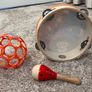 Set of 3 Baby's / Toddler's / Kids Rattle Toys - Maraca, O-Ball, Tambourine Drum Bell Image 2