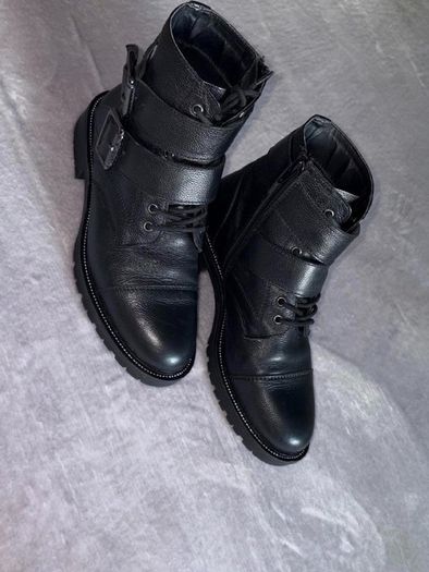 Dune London Pamir Black Reall Leather Biker Boots UK 6 / EU 39 Wide Fit