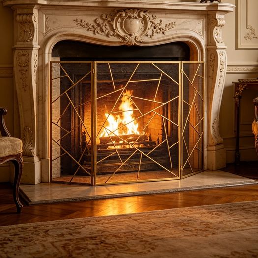 3 Panel Iron Fireplace Screen