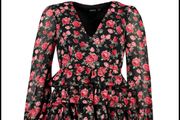 Chiffon Floral Tiered Hem Dress