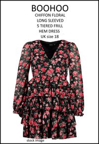 Chiffon Floral Tiered Hem Dress