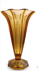 Art Deco Amber Glass Fan Vase 1930s