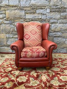 Leather and Kilim Upholstered Wingback Armchair