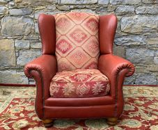 Leather and Kilim Upholstered Wingback Armchair