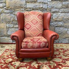 Leather and Kilim Upholstered Wingback Armchair