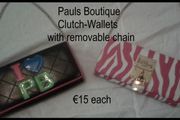 2 x "Pauls Boutique" Purse / Wallet /Clutch Bags both with Hidden Gold Chain Shoulder / Wrist Strap.