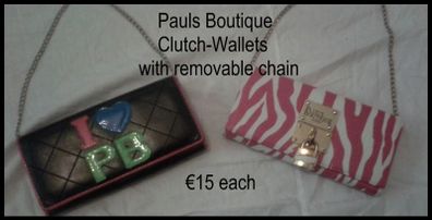 2 x "Pauls Boutique" Purse / Wallet /Clutch Bags both with Hidden Gold Chain Shoulder / Wrist Strap.