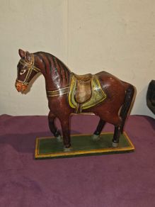Vintage Hand Carved and Painted Folk Art Horse Statue