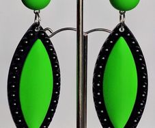 Neon Fluorescent Green & Black Marquis Studded Earrings