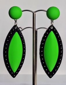 Neon Fluorescent Green & Black Marquis Studded Earrings