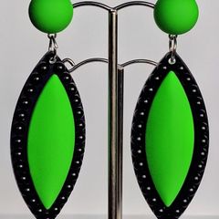 Neon Fluorescent Green & Black Marquis Studded Earrings