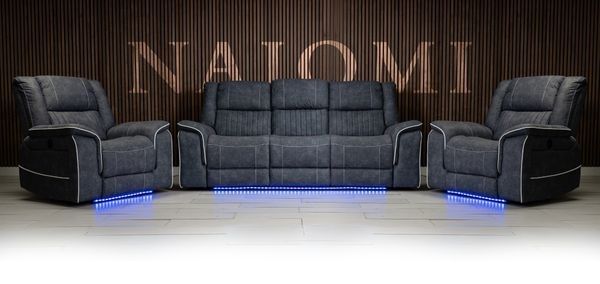 Naiomi 3+1+1 Electric Grey Fabric Recliner Sofa Set