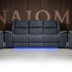 Naiomi 3+1+1 Electric Grey Fabric Recliner Sofa Set