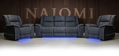 Naiomi 3+1+1 Electric Grey Fabric Recliner Sofa Set