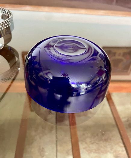 Vintage 1950s Cobalt Blue Glass & Silver Chrome Double Table Basket