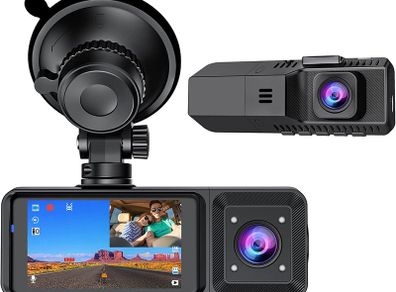 Triple Lens Dash Cam Front Rear and Inside Full HD 1080P for Cars with Infrared Night Vision