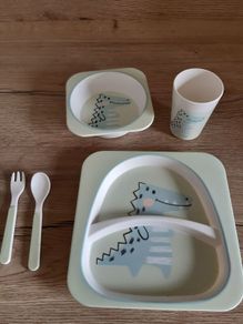Baby Kids Dinner Set Plate Bowl Cup Fork Spoon Crocodile Design