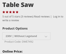 Dewalt dw7492 250mm table saw 230v