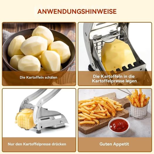 Stainless Steel Potato & French Fry Cutter 2- Blade Non-Slip Suction Base