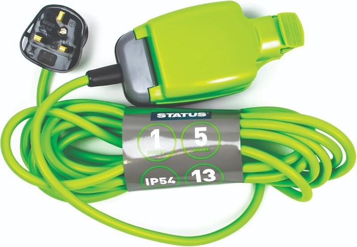1 Socket Extension Lead, 5m Green Extension Cable, 13 amp Weatherproof Socket