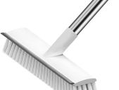 Push Broom Indoor Outdoor Floor Scrub Brush Stiff Bristles ,with Adjustable Long Handle 32-46inches for Bathroom, Living Room, Roof, Garage, Swimming Pool Black and White