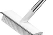 Push Broom Indoor Outdoor Floor Scrub Brush Stiff Bristles ,with Adjustable Long Handle 32-46inches for Bathroom, Living Room, Roof, Garage, Swimming Pool Black and White
