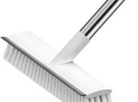 main image for ad Push Broom Indoor Outdoor Floor Scrub Brush Stiff Bristles ,with Adjustable Long Handle 32-46inches for Bathroom, Living Room, Roof, Garage, Swimming Pool Black and White