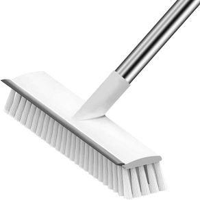 Push Broom Indoor Outdoor Floor Scrub Brush Stiff Bristles ,with Adjustable Long Handle 32-46inches for Bathroom, Living Room, Roof, Garage, Swimming Pool Black and White