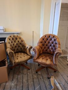 Pair of Vintage Leather Chesterfield-Style Swivel