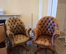 Pair of Vintage Leather Chesterfield-Style Swivel