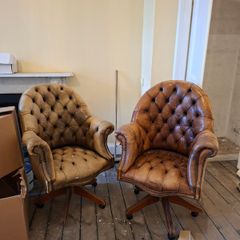 Pair of Vintage Leather Chesterfield-Style Swivel