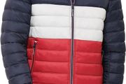 Tommy Hilfiger Men's Waterproof Ultra Loft Down Alternative Puffer Jacket, Midnight/Ice/Red Colorblock, XXL