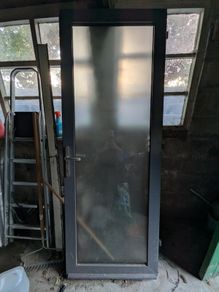 Grey Aluminium External Door with Frosted Double G