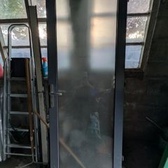 Grey Aluminium External Door with Frosted Double G