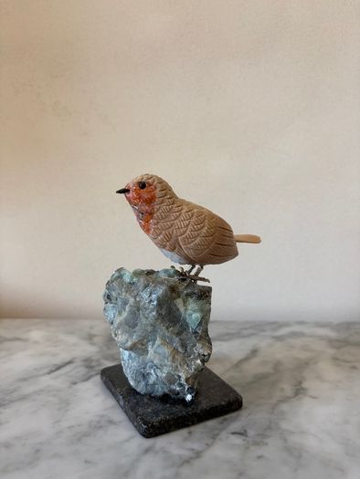Hand-Carved Gemstone European Robin
