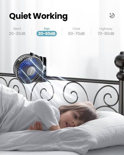 NEW SALE | Portable Clip on Fan Battery Operated, Small Powerful USB Desk Fan, 3 Speed Quiet Rechargeable Mini Table Fan, 360 Degree Rotate Personal Cooling Fan for Home Office Stroller Camping Black Blue