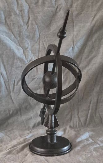 Metal globe and arrow.