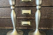 Pair of Modern 6" Brushed Nickel Candlesticks