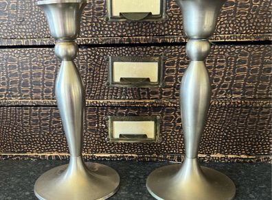 Pair of Modern 6" Brushed Nickel Candlesticks