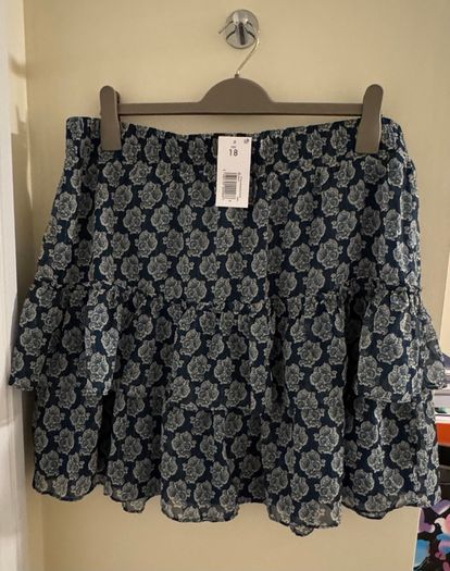 Matalan Papaya Navy Blue and White Vintage Patterned Skirt